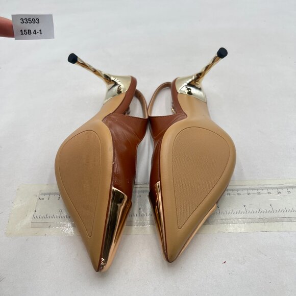 Milooey shoes Chocolate  Pointy Cap Toe Slingback Pumps Spiral High Heels Sandal - Picture 7 of 8